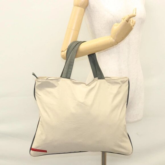 PRADA Sports Tote Bag Nylon Beige Silver Auth - Picture 1 of 16